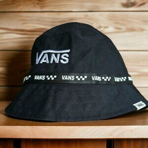 VANS (S/M) Men/Wmn Black and White Checkerboard Flying V Logo Bucket Hat